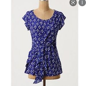 {Anthro} Edme & Esyllte Blue Silk Draped Top